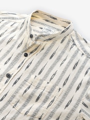 White Long Sleeve 100% Cotton Printed Shirt with Grandad Collar - Image 7 of 8
