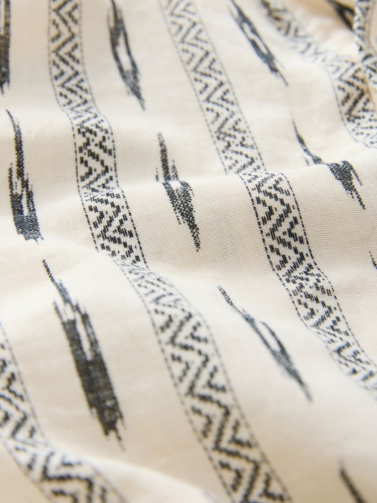 White Long Sleeve 100% Cotton Printed Shirt with Grandad Collar - Image 8 of 8