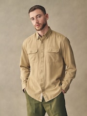 Tan Brown Cotton Tencel Blend Long Sleeve Shirt - Image 1 of 8