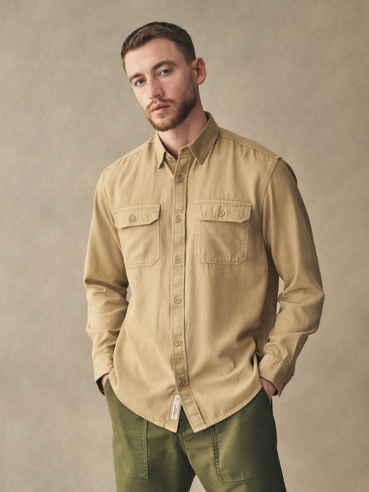 Tan Brown Cotton Tencel Blend Long Sleeve Shirt - Image 1 of 8