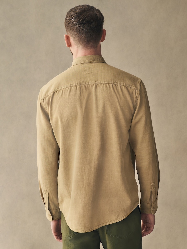 Tan Brown Cotton Tencel Blend Long Sleeve Shirt - Image 4 of 8