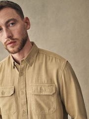 Tan Brown Cotton Tencel Blend Long Sleeve Shirt - Image 5 of 8