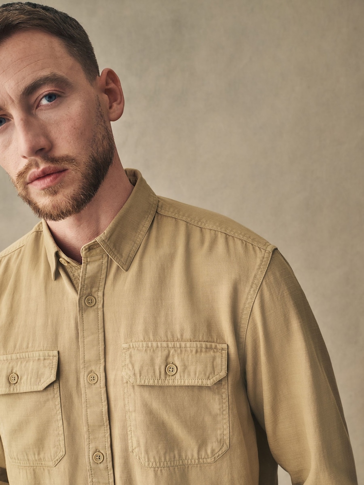 Tan Brown Cotton Tencel Blend Long Sleeve Shirt - Image 5 of 8