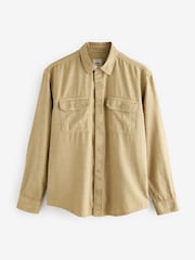 Tan Brown Cotton Tencel Blend Long Sleeve Shirt - Image 6 of 8