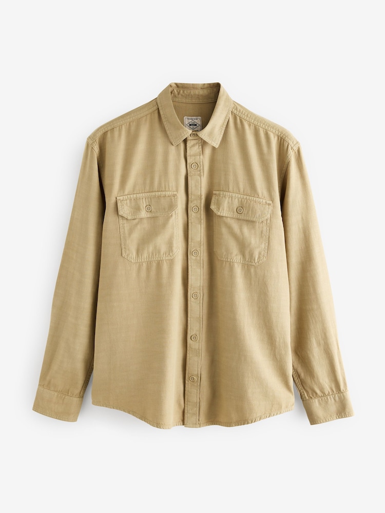 Tan Brown Cotton Tencel Blend Long Sleeve Shirt - Image 6 of 8