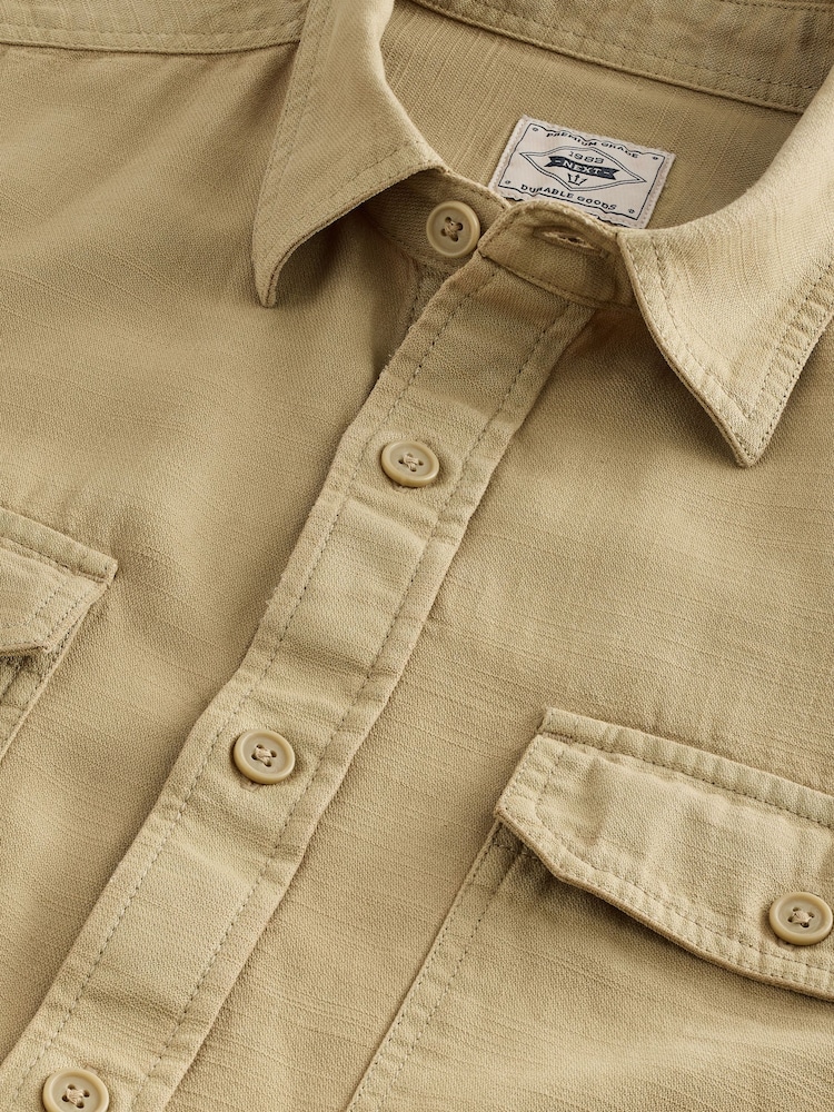 Tan Brown Cotton Tencel Blend Long Sleeve Shirt - Image 8 of 8