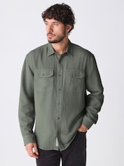Khaki Green Cotton Tencel Blend Long Sleeve Shirt - Image 1 of 9