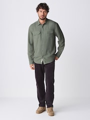 Khaki Green Cotton Tencel Blend Long Sleeve Shirt - Image 2 of 9