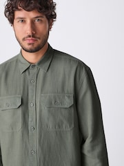 Khaki Green Cotton Tencel Blend Long Sleeve Shirt - Image 4 of 9