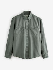 Khaki Green Cotton Tencel Blend Long Sleeve Shirt - Image 7 of 9
