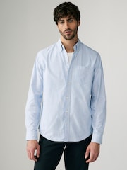 Blue/White Stripe Long Sleeve Oxford 100% Cotton Shirt - Image 1 of 8
