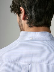 Blue/White Stripe Long Sleeve Oxford 100% Cotton Shirt - Image 5 of 8