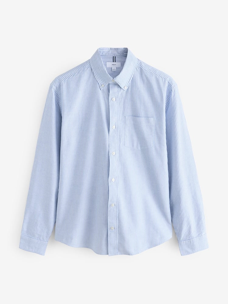 Blue/White Stripe Long Sleeve Oxford 100% Cotton Shirt - Image 6 of 8