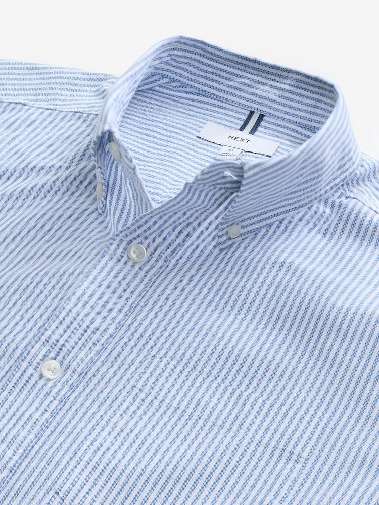 Blue/White Stripe Long Sleeve Oxford 100% Cotton Shirt - Image 7 of 8