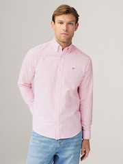 Pink/White 100% Cotton Stripe Long Sleeve Oxford Shirt - Image 1 of 7