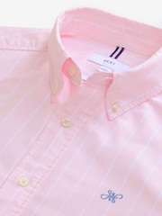 Pink/White 100% Cotton Stripe Long Sleeve Oxford Shirt - Image 6 of 7