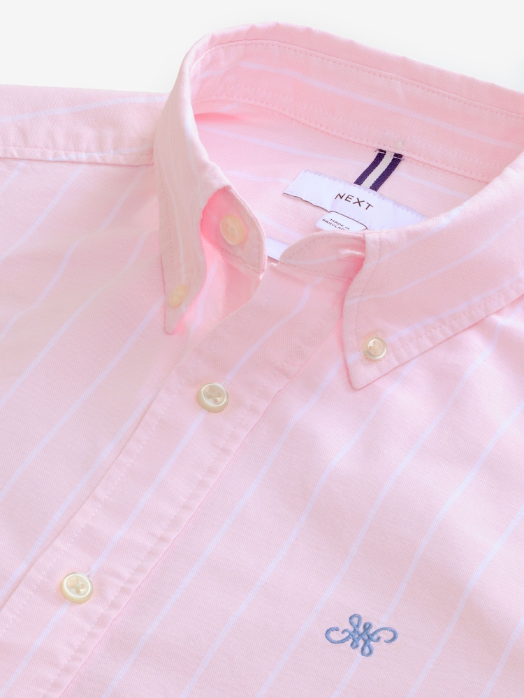 Pink/White 100% Cotton Stripe Long Sleeve Oxford Shirt - Image 6 of 7