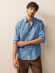 Blue Twin Pocket Textured Long Sleeve 100% Cotton Shirt - Image 1 of 10