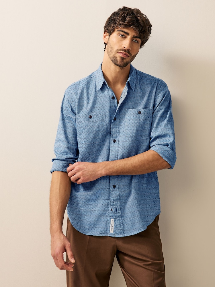 Blue Twin Pocket Textured Long Sleeve 100% Cotton Shirt - Image 1 of 10