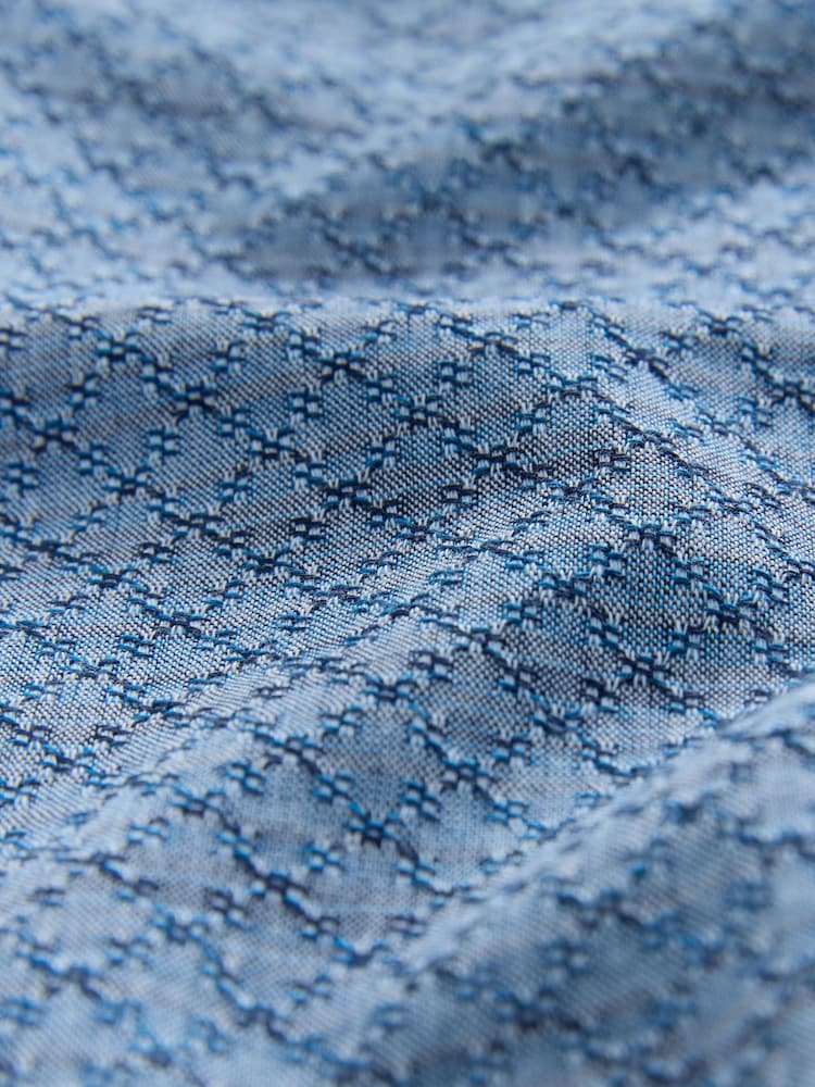 Blue Twin Pocket Textured Long Sleeve 100% Cotton Shirt - Image 10 of 10