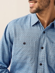 Blue Twin Pocket Textured Long Sleeve 100% Cotton Shirt - Image 2 of 10