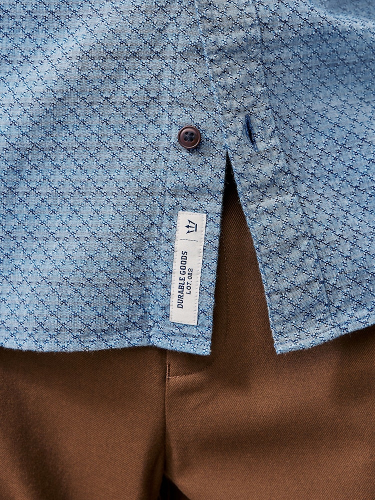 Blue Twin Pocket Textured Long Sleeve 100% Cotton Shirt - Image 4 of 10