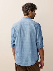 Blue Twin Pocket Textured Long Sleeve 100% Cotton Shirt - Image 5 of 10