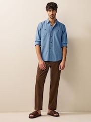 Blue Twin Pocket Textured Long Sleeve 100% Cotton Shirt - Image 6 of 10