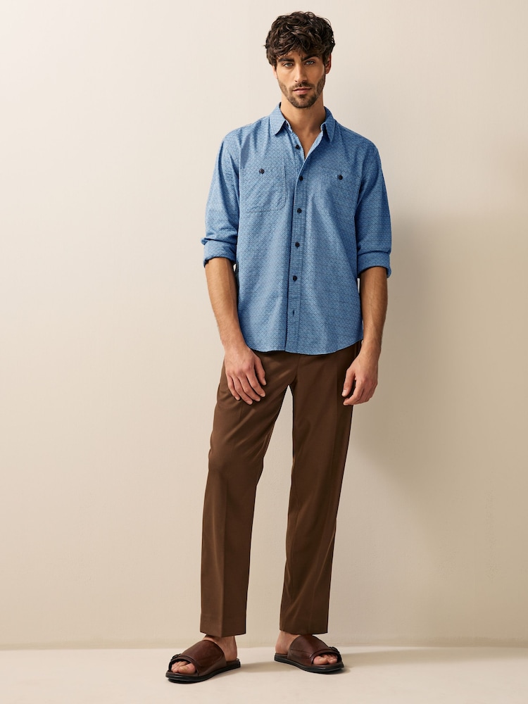 Blue Twin Pocket Textured Long Sleeve 100% Cotton Shirt - Image 6 of 10