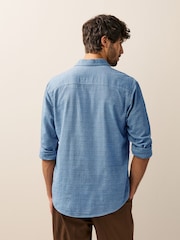 Blue Twin Pocket Textured Long Sleeve 100% Cotton Shirt - Image 7 of 10