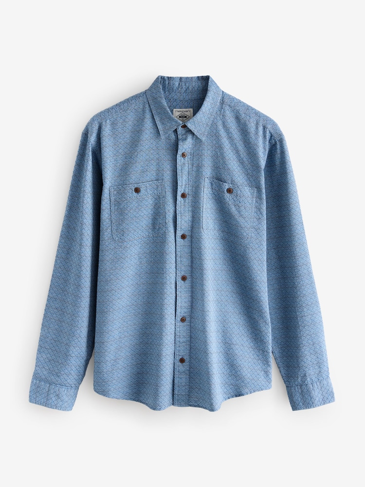 Blue Twin Pocket Textured Long Sleeve 100% Cotton Shirt - Image 8 of 10