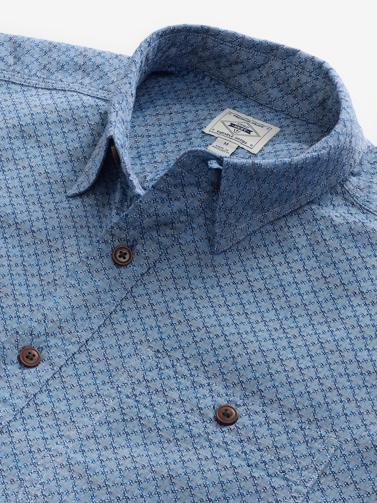Blue Twin Pocket Textured Long Sleeve 100% Cotton Shirt - Image 9 of 10