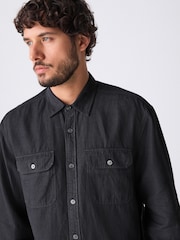 Black Cotton Tencel Blend Long Sleeve Shirt - Image 1 of 8