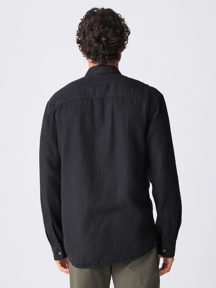 Black Cotton Tencel Blend Long Sleeve Shirt - Image 2 of 8