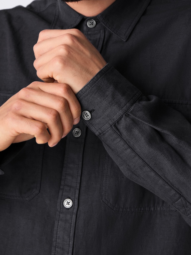 Black Cotton Tencel Blend Long Sleeve Shirt - Image 4 of 8