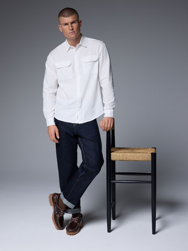White Cotton Tencel Blend Long Sleeve Shirt - Image 1 of 7