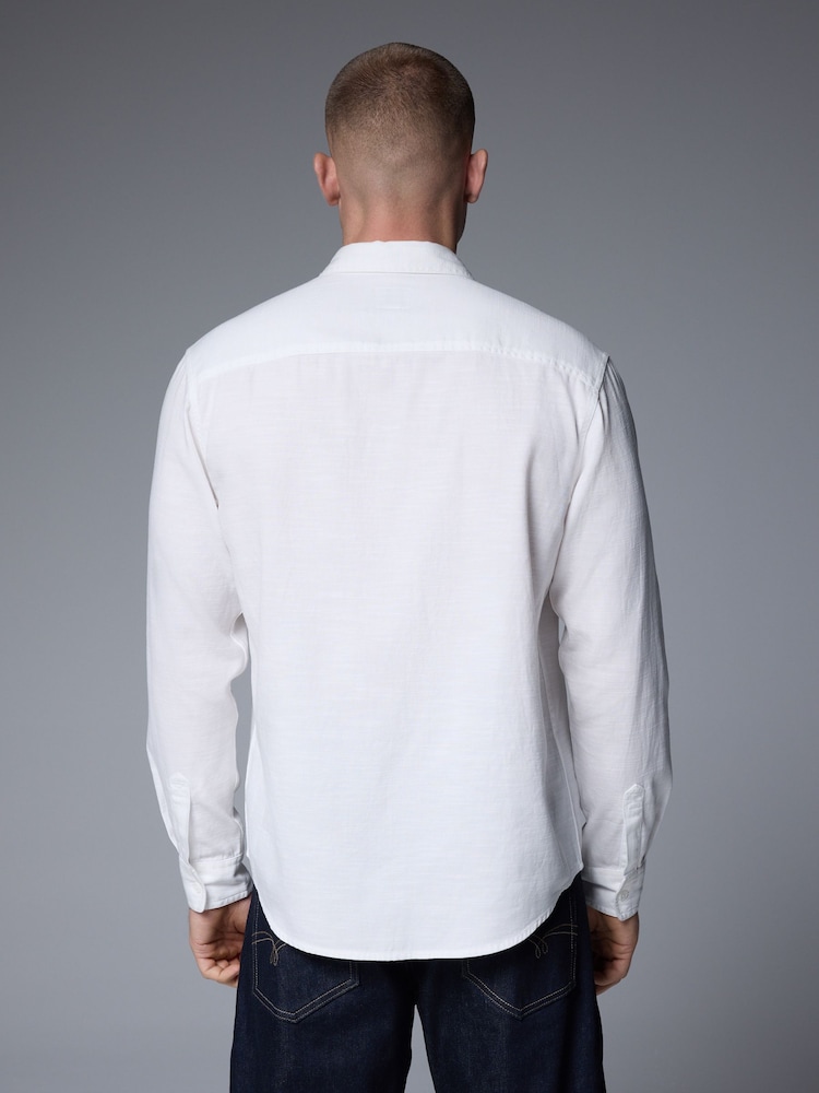 White Cotton Tencel Blend Long Sleeve Shirt - Image 3 of 7