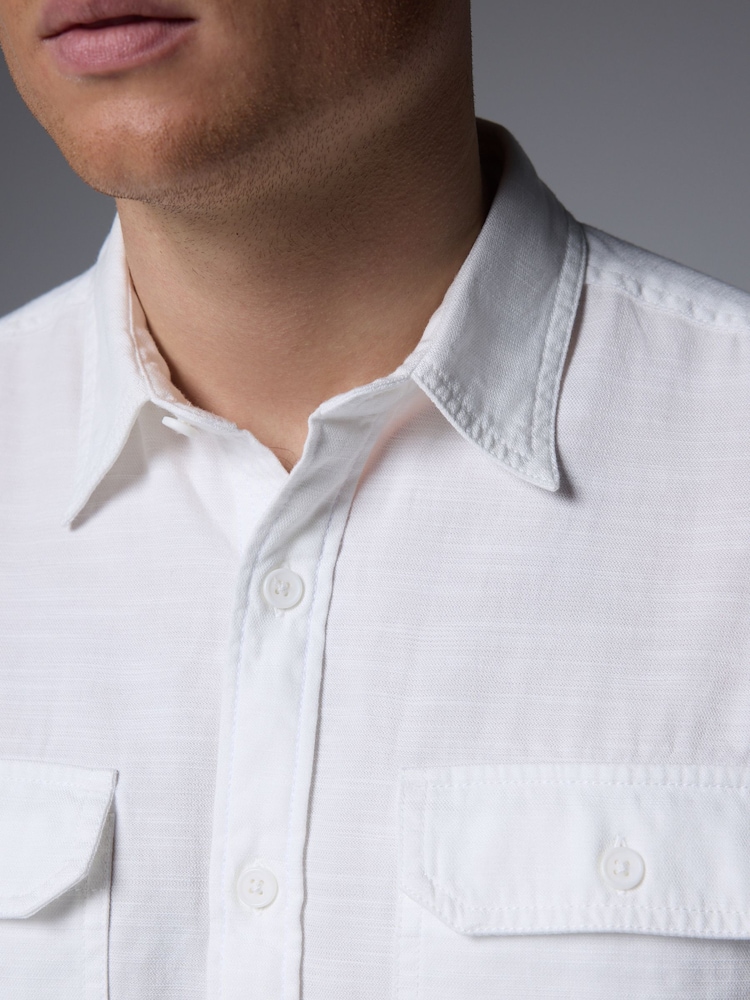 White Cotton Tencel Blend Long Sleeve Shirt - Image 4 of 7