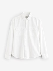 White Cotton Tencel Blend Long Sleeve Shirt - Image 5 of 7