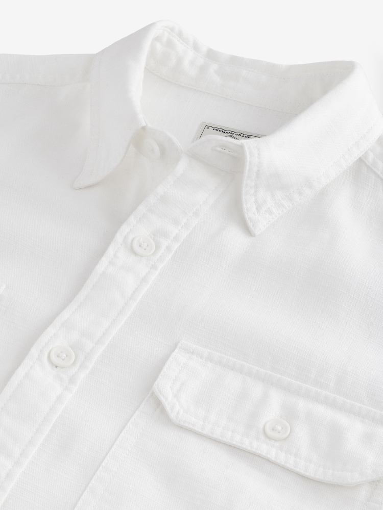 White Cotton Tencel Blend Long Sleeve Shirt - Image 6 of 7