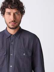 Blue Cotton Tencel Blend Long Sleeve Shirt - Image 1 of 6