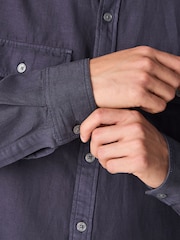 Blue Cotton Tencel Blend Long Sleeve Shirt - Image 3 of 6