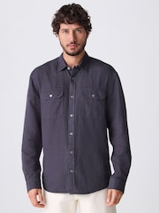 Blue Cotton Tencel Blend Long Sleeve Shirt - Image 4 of 6