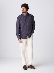 Blue Cotton Tencel Blend Long Sleeve Shirt - Image 5 of 6