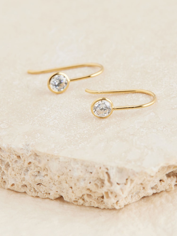 Gold Plated Sterling Silver Cubic Zirconia Pull Through Earrings - Image 1 of 3 Gold Plated Sterling Silver Cubic Zirconia Pull Through Earrings - Image 1 of 3