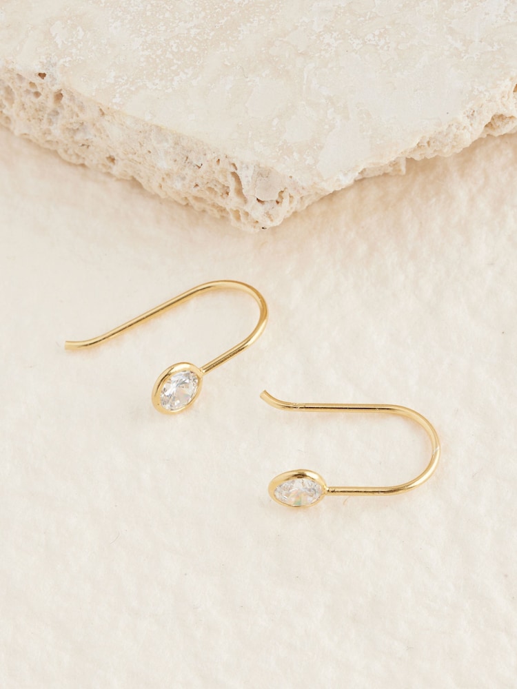 Gold Plated Sterling Silver Cubic Zirconia Pull Through Earrings - Image 2 of 3