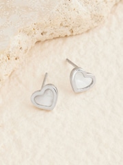 Sterling Silver Mother Of Pearl Heart Earrings - Image 1 of 3