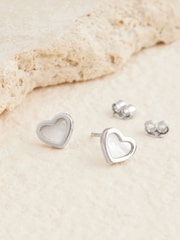 Sterling Silver Mother Of Pearl Heart Earrings - Image 2 of 3