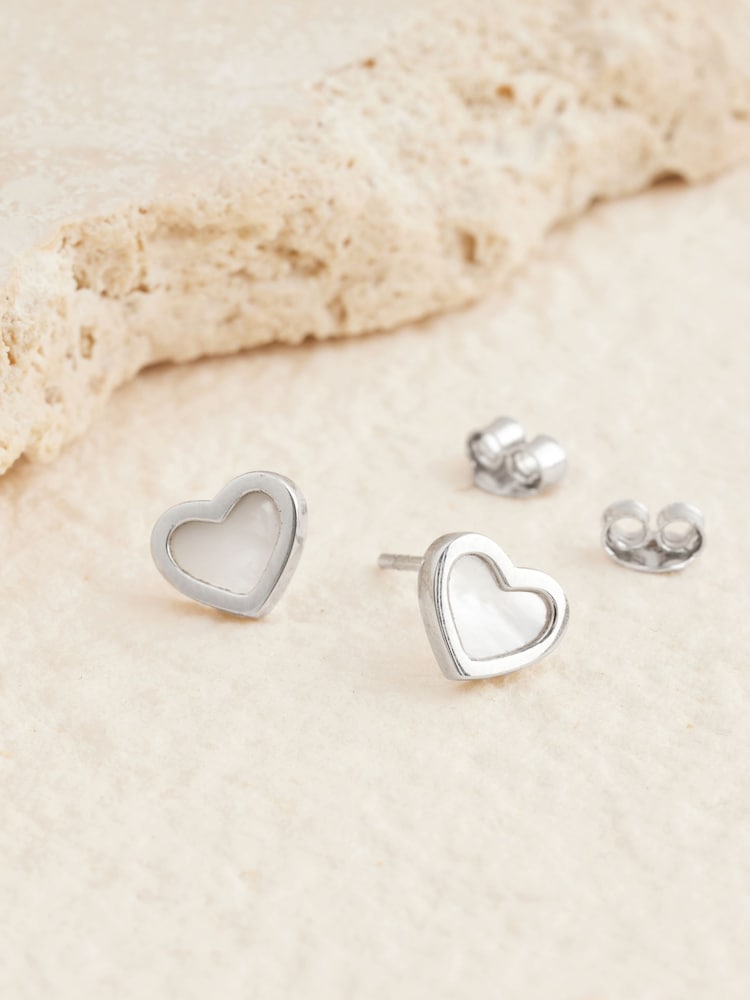Sterling Silver Mother Of Pearl Heart Earrings - Image 2 of 3