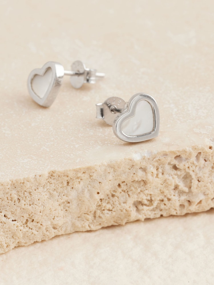 Sterling Silver Mother Of Pearl Heart Earrings - Image 3 of 3